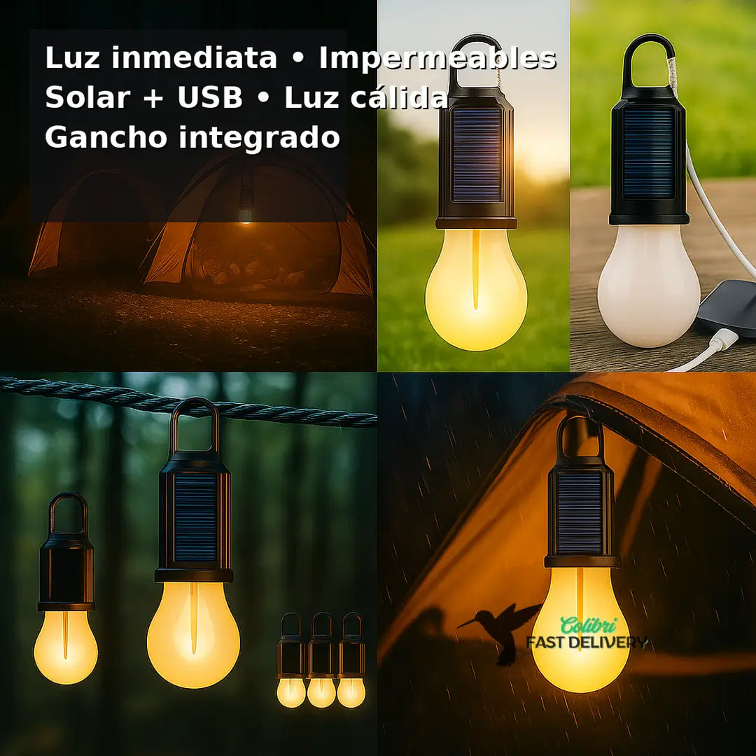 🔦 Pack x4 Ampolletas LED Portátiles (Solar + USB)